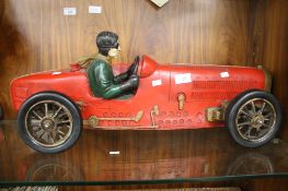 A VINTAGE MOTOR RACING CAR AND DRIVER LENGTH 70CM