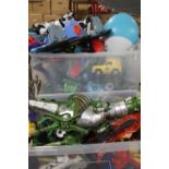 TWO LARGE TRAYS OF CHILDRENS TOYS - DINOSAURS, ROBOTS, IMAGINE X ETC