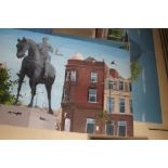 FOUR LARGE OILS ON BOARD VIEWS OF WOLVERHAMPTON, TO INCLUDE MAN OF HORSE, PARK BANDSTAND A/F
