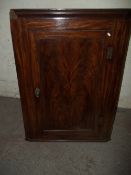 A MAHOGANY HANGING ANTIQUE WALL CUPBOARD AND A RETRO TEAK DRESSING TABLE (2)