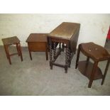 FOUR ITEMS TO INCLUDE AN OAK DROPLEAF TABLE AN OCCASIONAL TABLE ETC