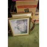 7 PICTURE TOGETHER WITH A GILT FRAMED OVEL MIRROR A/F