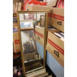BOXED CONTAINING PICTURE, A LARGE OBLONG GILT FRAMED MIRROR AND A BOX OF EPHEMERA