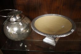 A METAL 12INCH PEDESTAL BOWL TOGETHER WITH ANOTHER BOWL