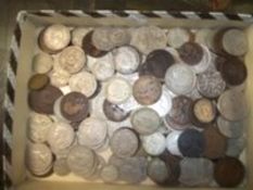 A TRAY OF ENGLISH COINAGE TO INCLUDE COPPER BRASS AND SILVER