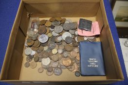 BOX OF ENGLISH AND FOREIGN COINAGE
