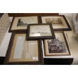 FIVE VINTAGE WOODEN FRAMED PICTURES LARGEST 35CM X 29CM TI INCLUDE PICTURE OF HMS TARA MILITARY