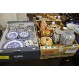 TWO TRAYS OF CHINA TO INCLUDE BARATTS BLUE/WHITE DINNER/TEA WARE