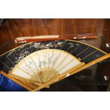 FOUR ORIENTAL FANS LARGEST 41CMS WIDE 90CM DEEP