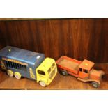 A VINTAGE TRIANG REGAL CIRCUS ROADSTER TRUCK TOGETHER WITH A RED TINPLATE TRUCK (2)