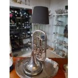 A SILVER PLATED TENOR HORN CONVERTED TO A TABLE LAMP