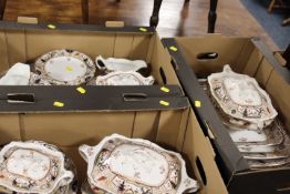 THREE TRAYS OF ANTIQUE CERAMIC DINNERWARE TO INCLUDE TUREENS, MEAT PLATES ETC