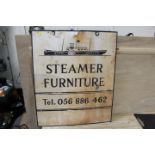 A VINTAGE DOUBLE SIDED SIGN FOR STEAMER FURNITURE