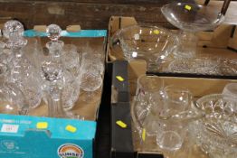 TWO TRAYS OF ASSORTED CUT GLASS ETC TO INCLUDE SHIPS DECANTER, DOULTON BOWL ETC