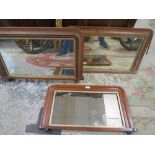 THREE TUMBRIDGE STYLE FRAMED MIRRORS A/F TOGETHER WITH A SELECTION OF PRINTS