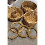 A QUANTITY OF ASSORTED WICKER WARE TO INCLUDE BASKETS