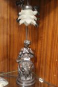 A BRONZE EFFECT FIGURAL TABLE LAMP