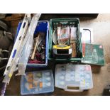 TWO TRAYS OF VARIOUS TOOLS, HARDWARE AND HOUSEHOLD BULBS