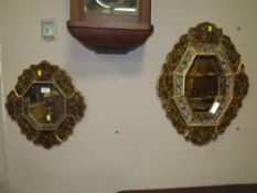 TWO DECORATIVE SHAPED MIRRORS, ;LARGEST H 59 CM (2)