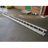 A LARGE DOUBLE EXTENSION LADDER WITH REMOVABLE STAND OFF