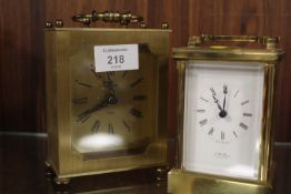 A BENSON QUARTZ BRASS CASED CARRIAGE CLOCK TOGETHER WITH ANOTHER (2)