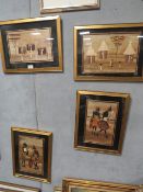 FOUR GILT FRAMED AND GLAZED AFRICAN MIXED MEDIA TRIBAL AND VILLAGE SCENES
