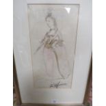 A 19TH /\20TH CENTURY PEN INK AND WASHES FASHION DESIGN INDISTINCTLY SIGNED