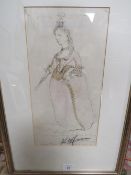 A 19TH /\20TH CENTURY PEN INK AND WASHES FASHION DESIGN INDISTINCTLY SIGNED