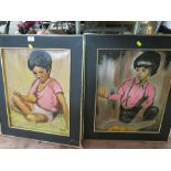 A PAIR OF RETRO STYLE OIL ON CANVAS PAINTINGS SIGNED LOWER RIGHT KERSH