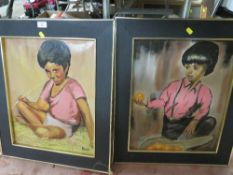 A PAIR OF RETRO STYLE OIL ON CANVAS PAINTINGS SIGNED LOWER RIGHT KERSH