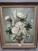 THOMAS G. HILL (XIX). A floral still life study of white flowers in a vase, signed lower right,