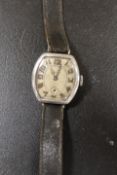 AN ANTIQUE GENTS MILITARY STYLE SILVER WRISTWATCH