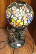 A TIFFANY STYLE TABLE LAMP WITH FIGURATIVE DETAIL H 44 CM