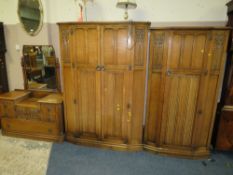 AN OAK GOTHIC THERE PIECE BEDROOM SUITE