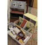 A DOLLS HOUSE TOGETHER WITH A TRAY OF ACCESSORIES