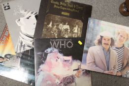 A TRAY OF LP RECORDS TO INCLUDE THE WHO, THE BEATLES RUBBER SOUL, SGT PEPPER, REVOLVER ETC