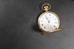 A GOLD PLATED FULL HUNTER MANUAL WIND POCKET WATCH A/F