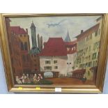 J. SELLERS EARLY 20TH CENTURY CONTINENTAL TOWN SQUARE WITH FIGURES