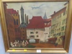 J. SELLERS EARLY 20TH CENTURY CONTINENTAL TOWN SQUARE WITH FIGURES