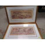 A PAIR OF GILT FRAMED AND GLAZED LIMITED EDITION FEMALE NUDE PRINTS ENTITLED RED RIBBONS 160/600