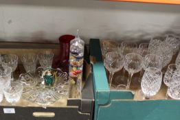 TWO TRAYS OF CUT GLASS ETC TO INCLUDE GALILEO THERMOMETER