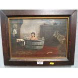 A 19TH CENTURY OIL ON CANVAS WITH YOUNG BOY IN BATH