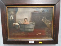 A 19TH CENTURY OIL ON CANVAS WITH YOUNG BOY IN BATH