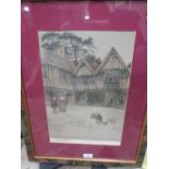 A FRAMED AND GLAZED SIGNED CECIL ALVIN PICTURE OF A CHILD PLAYING WITH HOBBY HORSE AND DOG IN