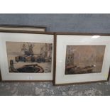 TWO FRAMED AND GLAZED WATERCOLOURS OF HARBOUR STYLE SCENES