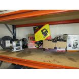 A SELECTION OF POWER TOOLS TO INCLUDE A WICKS WET AND DRY BENCH GRINDER, MAKITA ANGLE GRINDER,