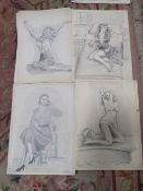 A COLLECTION OF ASSORT RED PENCIL SKETCHES OF 20TH CENTURY PIN UP MODELS MANY SIGNED BY BRYAN LITTLE
