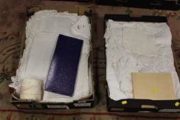 TWO TRAYS OF ASSORTED LINEN