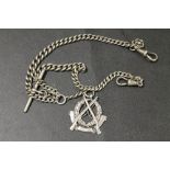 ANTIQUE SILVER DOUBLE ALBERT MENS POCKET WATCH CHAIN