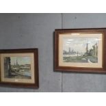 TWO FRAMED AND GLAZED WATERCOLOURS OF TIDAL RIVER HARBOUR SCENES AT LOW TIDE BOTH SIGNED MARC